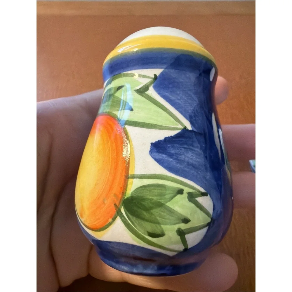 California Pantry Ceramic Salt & Pepper Shakers Hand Painted Peach Vines